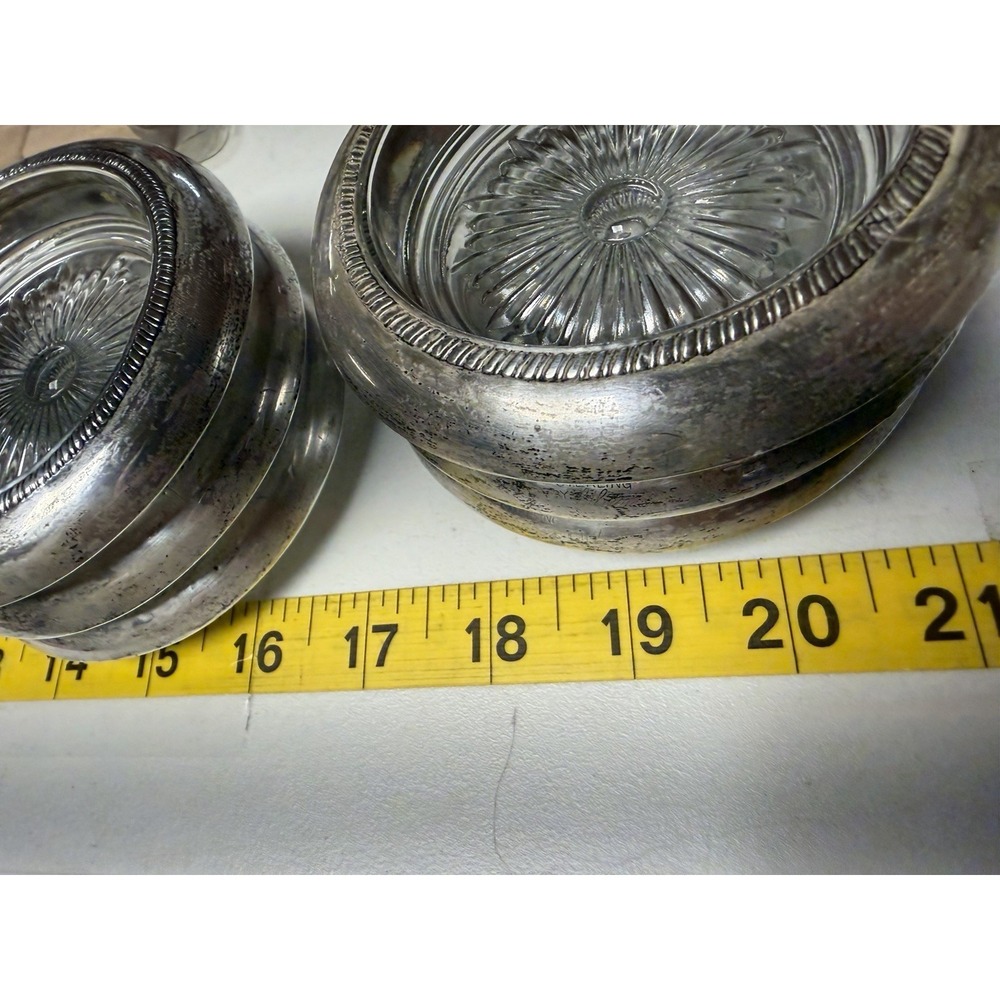 Vintage Sterling Silver Laben 6 Crystal Ashtray Cigar Round Coaster Starburst - Picture 4 of 9